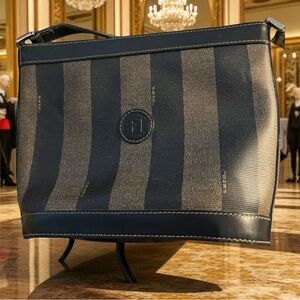 Vintage Fendi Pequin Striped Coated Canvas Crossbody Bag 7.5 x 9.5 in EUC